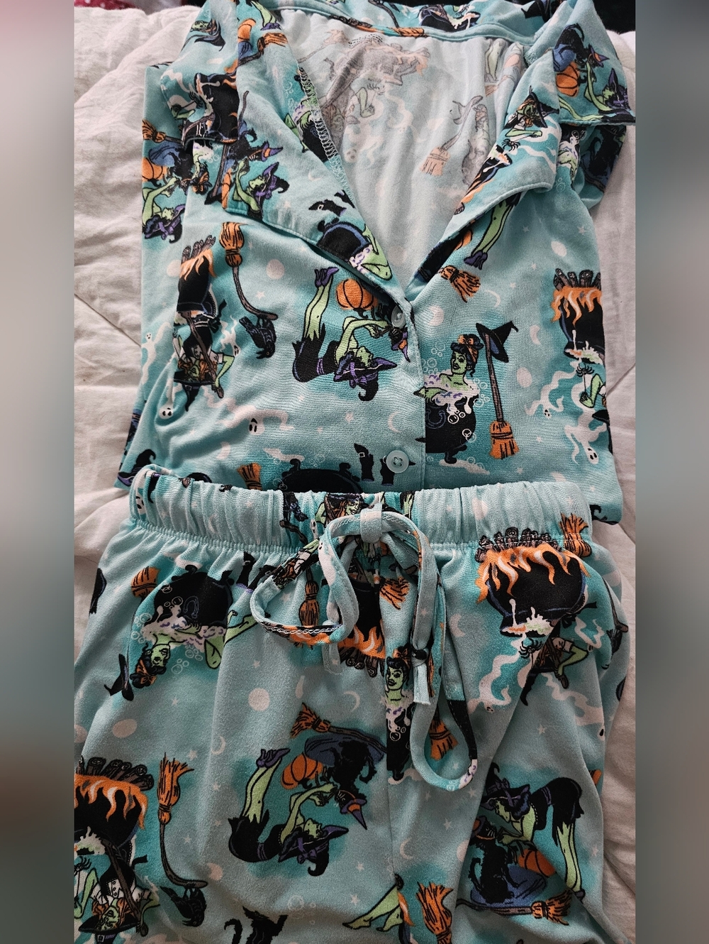 Aqua Halloween Witch Print Pajama Set